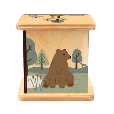 Piggy Bank in legno a colori semplici con disegno personalizzabile per animali boschivi