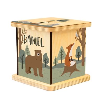 Piggy Bank in legno a colori semplici con disegno personalizzabile per animali boschivi