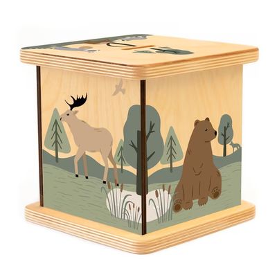 Piggy Bank in legno a colori semplici con disegno personalizzabile per animali boschivi