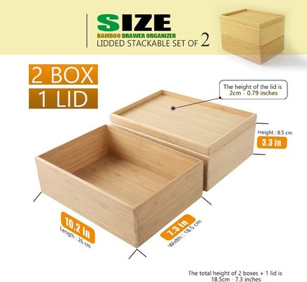 Confezione regalo Set di 2 10,2X7,3 pollici impilabile Bambù cassetto organizzatore cassetto di stoccaggio stratificato vassoio