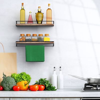 Set moderno di 2 ripiani galleggianti rustici Camera da letto a muro con disegno in legno