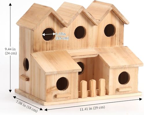 Casa per uccelli in legno fatta a mano con 8 fori Capo scorrevole stile Infine colore legno di betulla