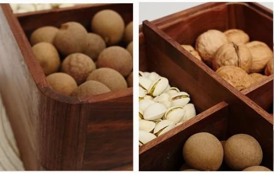 Piatto di frutta a doppio strato in legno con copertura trasparente Scatola di frutta secca in legno in marrone