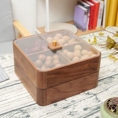 Piatto di frutta a doppio strato in legno con copertura trasparente Scatola di frutta secca in legno in marrone
