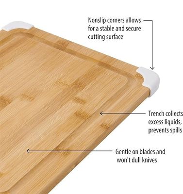 Tavolo di taglio in bambù bianco senza scivolamento di 11x14 pollici sostenibile con tavola di taglio in legno a scanalatura a liquido