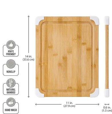 Tavolo di taglio in bambù bianco senza scivolamento di 11x14 pollici sostenibile con tavola di taglio in legno a scanalatura a liquido