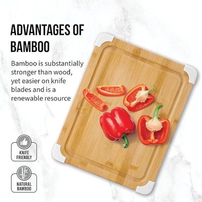 Tavolo di taglio in bambù bianco senza scivolamento di 11x14 pollici sostenibile con tavola di taglio in legno a scanalatura a liquido