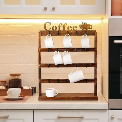 Rustico Vintage Legno Tazza di caffè Regal di 4 Livelli Legno Contatore Top Coppa Portante