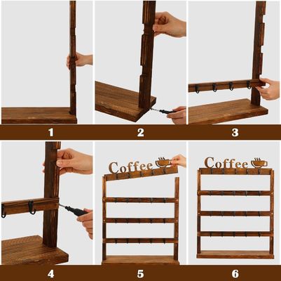 Rustico Vintage Legno Tazza di caffè Regal di 4 Livelli Legno Contatore Top Coppa Portante