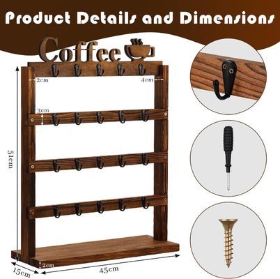 Rustico Vintage Legno Tazza di caffè Regal di 4 Livelli Legno Contatore Top Coppa Portante