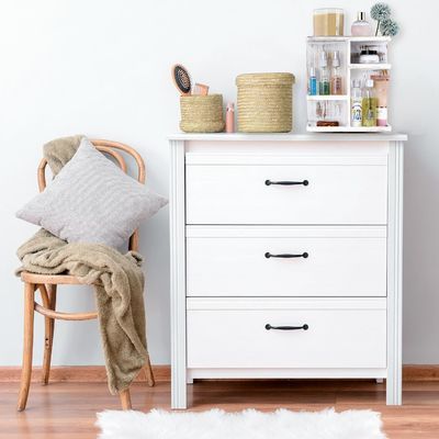 Organizzatore di trucco rotante per cosmetici e cura della pelle in legno bianco rustico su misura