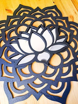 BOHO MANDALA Mural Mirror Fiore di loto Sunburst Yoga Meditazione Decorazione per pareti in legno