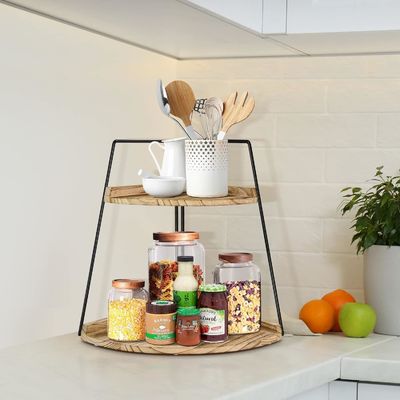 Organizzatore di banchetto in legno 2 livello scaffale d'angolo per lo stoccaggio e l'organizzazione