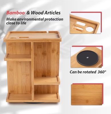 Organizzatore per il trucco in legno di bambù scolpito e deposito per la cura della pelle per una vanità senza disordine