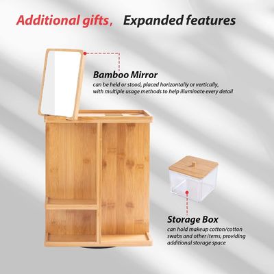 Organizzatore per il trucco in legno di bambù scolpito e deposito per la cura della pelle per una vanità senza disordine