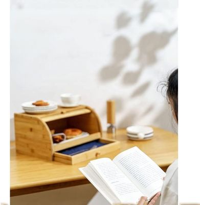 Tenitore di pane da cucina in legno di bambù stampato a vetro di seta con doppio tappo