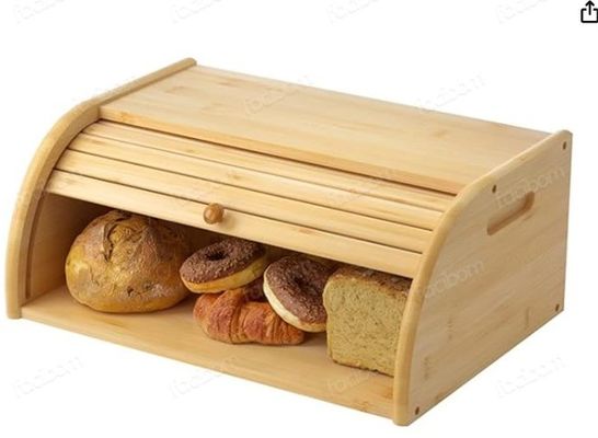 Tenitore di pane da cucina in legno di bambù stampato a vetro di seta con doppio tappo