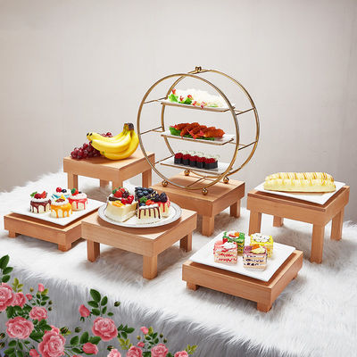Accettato OEM ODM 25x39cm Oak Wood Biscuit Cake Dessert Stand per l'ora del tè pomeridiano