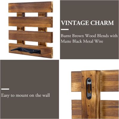Dimensioni personalizzate Rustico in legno massello bruciato e nero in metallo Wire Wall Mounted Plate Display Rack