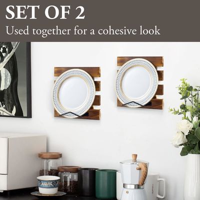 Dimensioni personalizzate Rustico in legno massello bruciato e nero in metallo Wire Wall Mounted Plate Display Rack