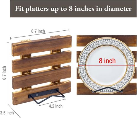 Dimensioni personalizzate Rustico in legno massello bruciato e nero in metallo Wire Wall Mounted Plate Display Rack