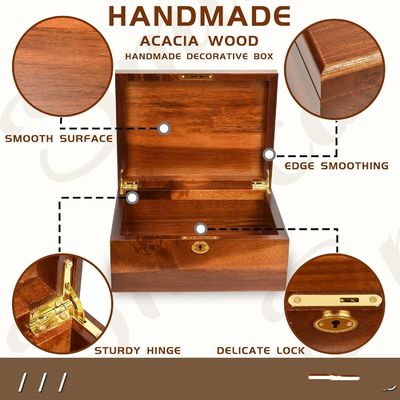 Scatola di stoccaggio in legno massello di acacia artigianale con coperchio a cerniera ideale per l' imballaggio regalo