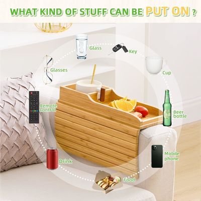 Portable Divano Arm Tray Table Divano di Bambù Naturale Divano Divano Portacoppa con Laminazione lucida