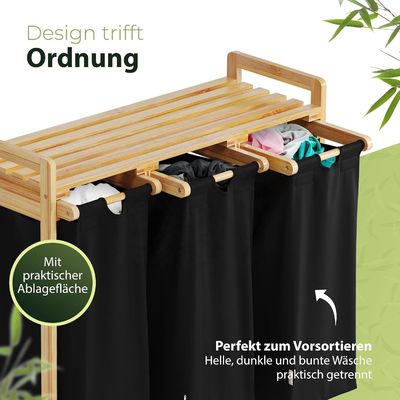 Cesto di biancheria in bambù fatto a mano da 24x13x22 cm con sacchetti scorrevoli rimovibili