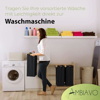 Cesto di biancheria in bambù fatto a mano da 24x13x22 cm con sacchetti scorrevoli rimovibili