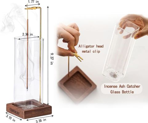 Portatore di incenso in legno per l'ambiente con catturatore di cenere in vetro