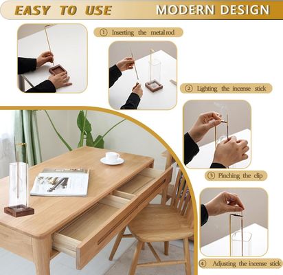 Portatore di incenso in legno per l'ambiente con catturatore di cenere in vetro