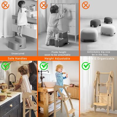 Logo personalizzato accettabile in legno cucina passo sgabello aiuto torre in piedi per bambini piccoli