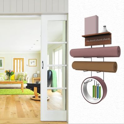 Ripiani galleggianti in legno porta tappeto yoga montato a parete per attrezzature per palestra a casa e NO piegato