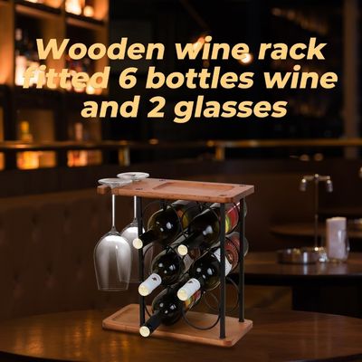 Scatola di vino in legno in rilievo con vassoio realizzato a mano contiene 6 bottiglie e 2 bicchieri