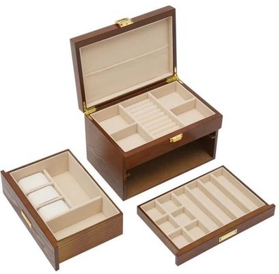 3 livelli manifatto cristallo lucchetto gioielleria organizzatore caso per orecchini anelli collana orologio