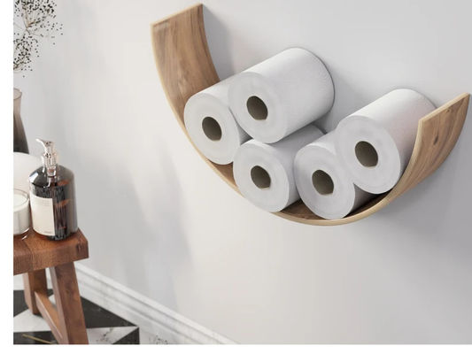 Portante per carta igienica Mensola di legno WC Rollo di quercia Ripostiglio di parete Montatura galleggiante Rulli in fiamme