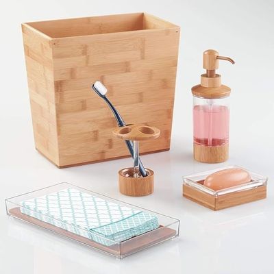 Logo personalizzato accettabile 10,5 x 5,75 x 10 pollici Finitura in legno naturale Cesto dei rifiuti in bambù