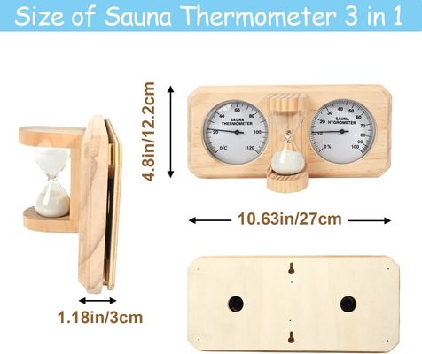 Moderno design 3 in 1 termometro e iggrometro da sauna in legno con timer di sabbia da 15 minuti