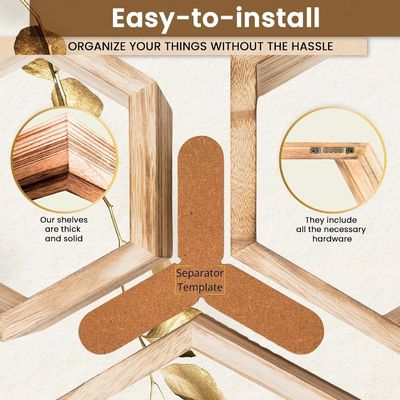 Set di 5 scaffali galleggianti esagonali con disegno personalizzato e cornice fotografica