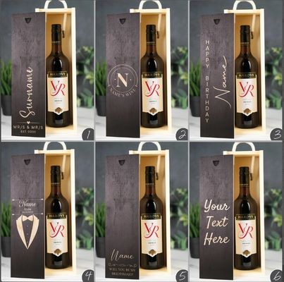 Scatola di vino in legno fatta a mano con incisione laser personalizzata e coperchio scorrevole personalizzato