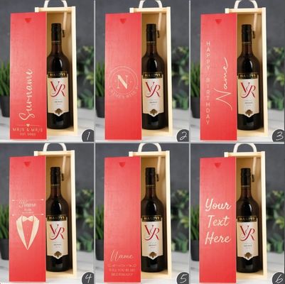 Scatola di vino in legno fatta a mano con incisione laser personalizzata e coperchio scorrevole personalizzato
