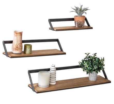 Decorazione per la casa con logo personalizzato Set di 3 mensole da parete in legno nero/naturale Mensole espositive appese