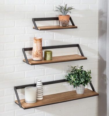 Decorazione per la casa con logo personalizzato Set di 3 mensole da parete in legno nero/naturale Mensole espositive appese