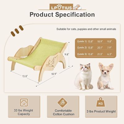 202407 Sedile per gatti confortevole interno Sedile da gatto in legno regolabile con stampa laser