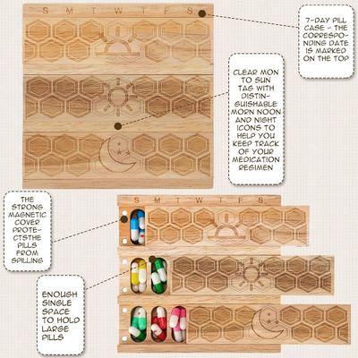Compatto Legno Organizzatore settimanale di pillole Portatore Dispensatore giornaliero di pillole Sortatore di pillole Contenitori