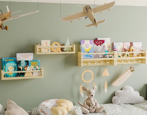 Acconciature in legno Mensola di libri in legno naturale Mensole per il deposito di decorazioni per bambini