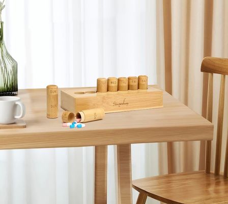 Cassa per pillole di design ecologico per vitamine Pillole e integratori in scatola di bambù