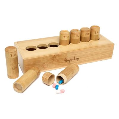 Cassa per pillole di design ecologico per vitamine Pillole e integratori in scatola di bambù