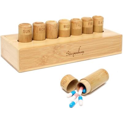 Cassa per pillole di design ecologico per vitamine Pillole e integratori in scatola di bambù