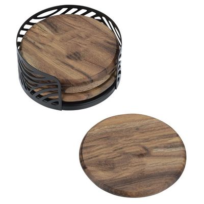 Sostenibile 4 pezzi di legno di acacia set di sottopiastre personalizzati per tazze di tè Assorbente acqua